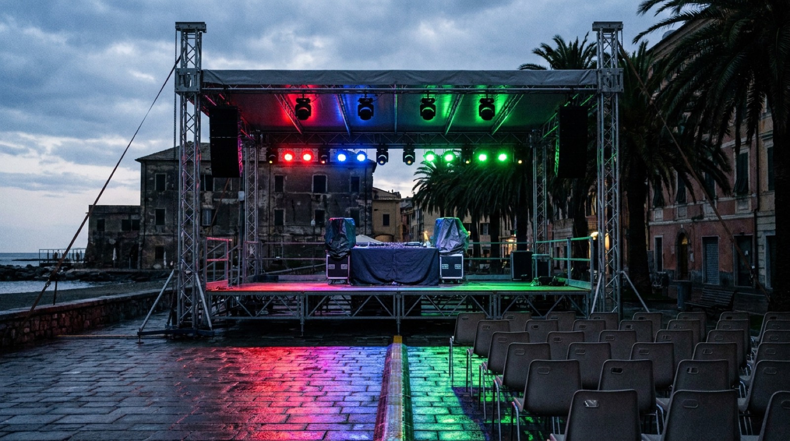 Palco allestito per dj set serale