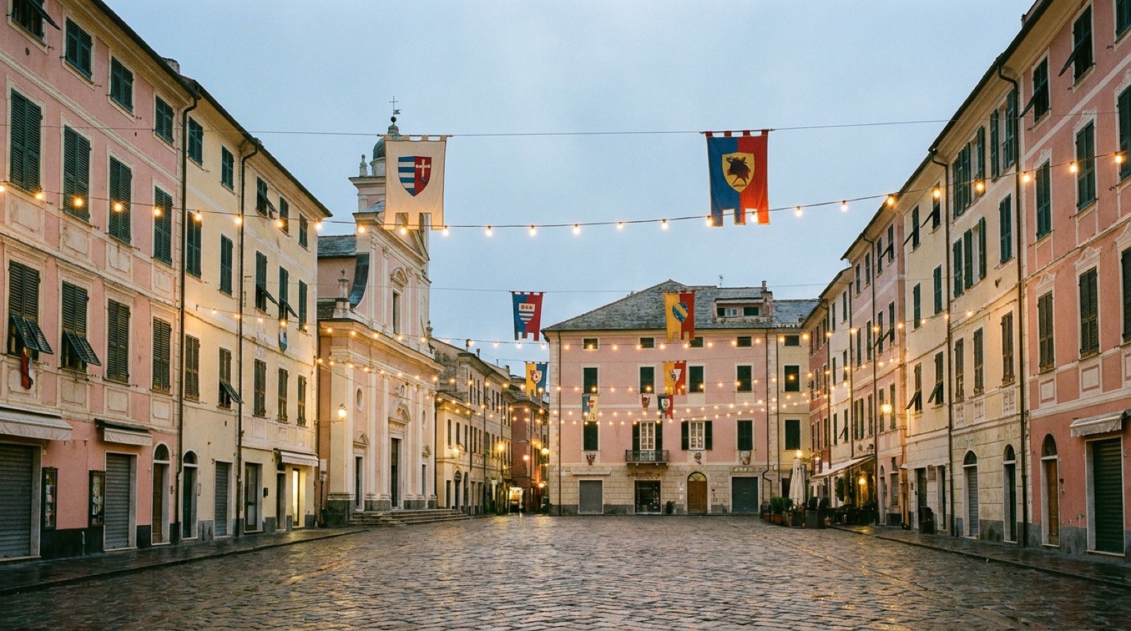 Piazza Vittorio Veneto a Lavagna decorata a festa